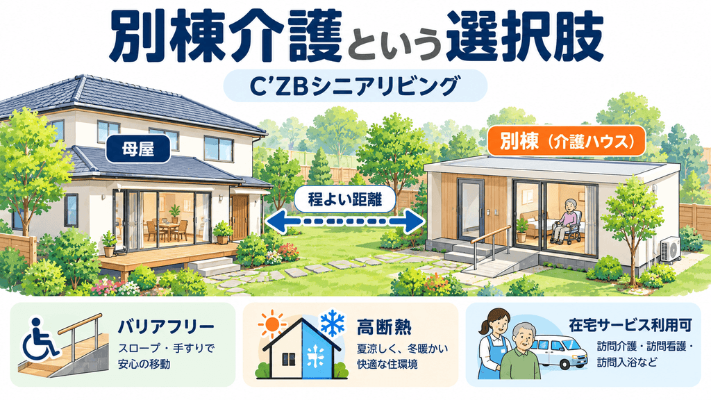 自宅の庭に設置する別棟介護C’ZBシニアリビングのイメージ図