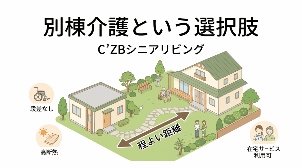 自宅の庭に設置する別棟介護C’ZBシニアリビングのイメージ図