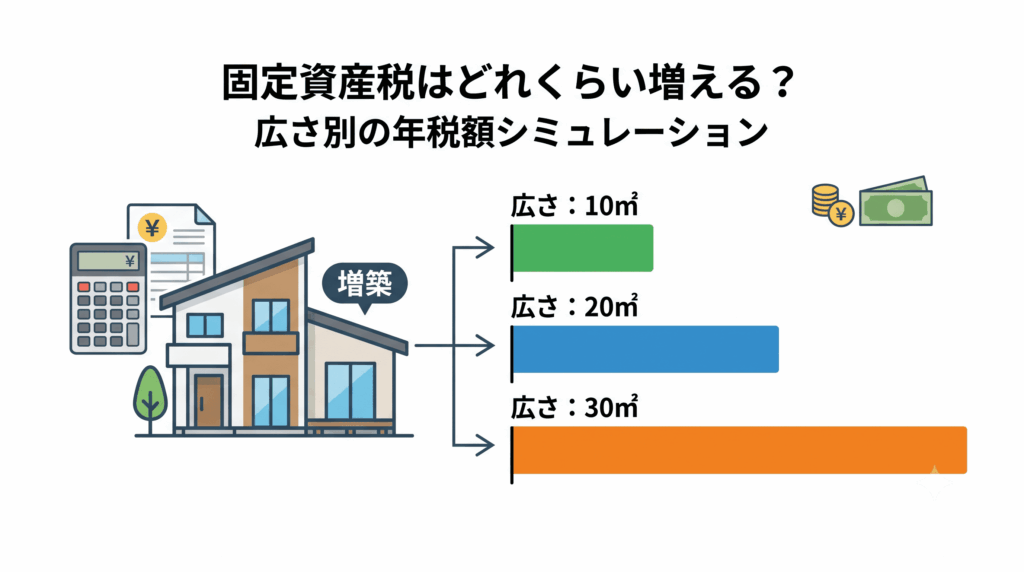 離れ増築時の固定資産税を広さ別に試算した図解