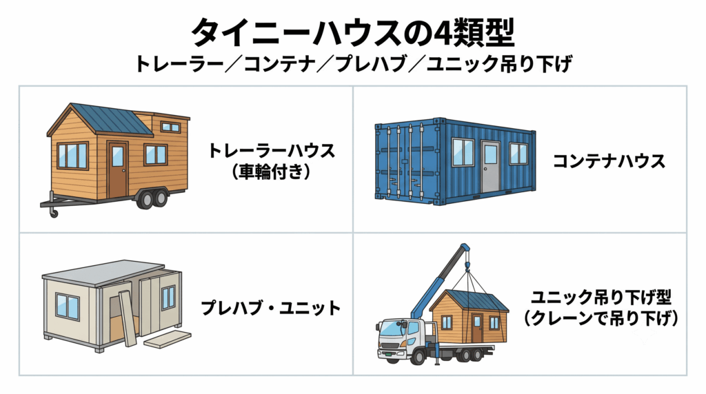 タイニーハウスの4類型を図解で整理したインフォグラフィック