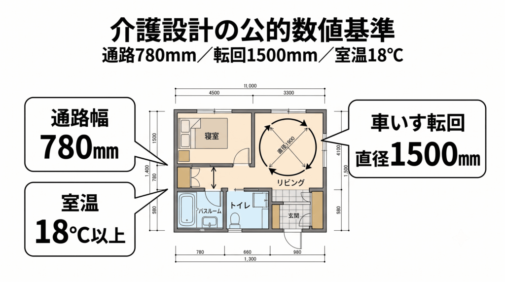 介護用タイニーハウスの公的数値基準を図解