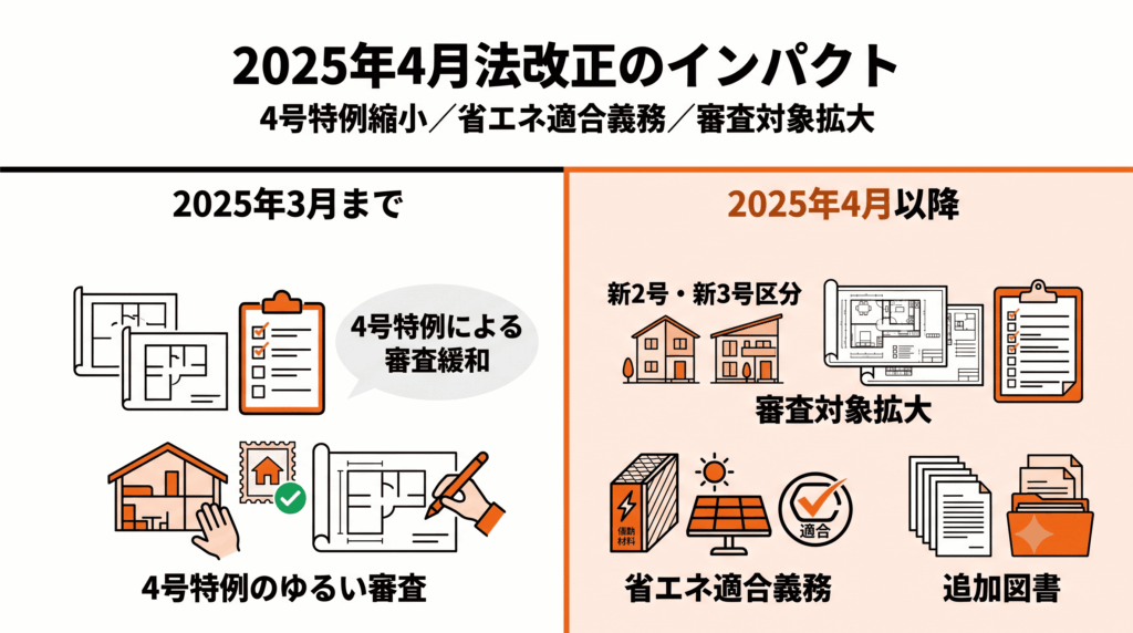 2025年4月建築基準法改正の前後比較図解