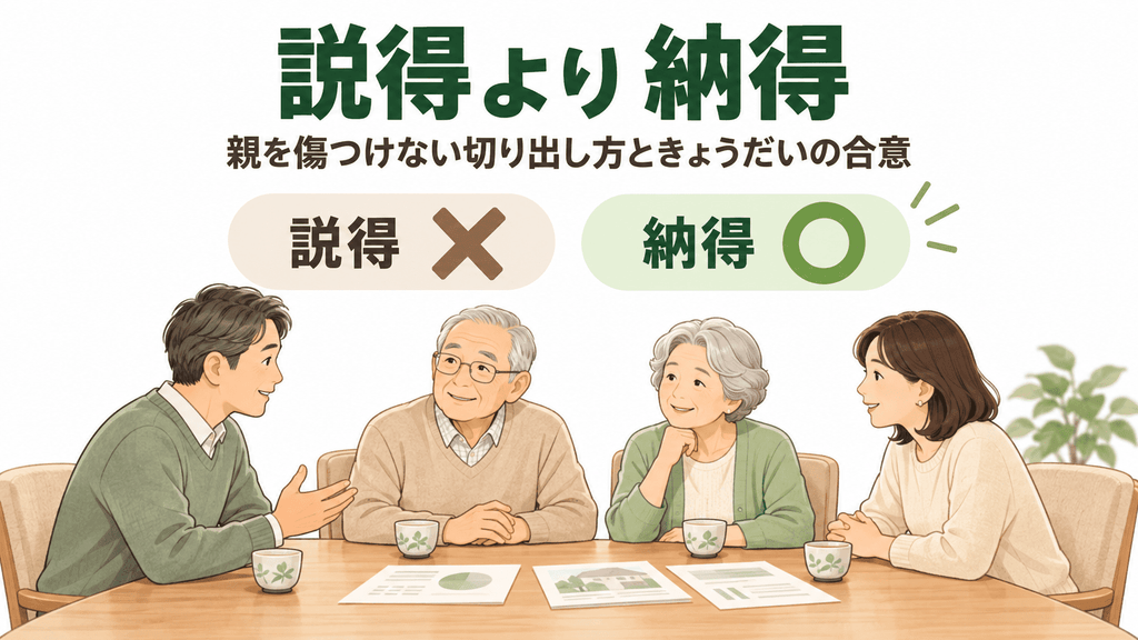 説得ではなく納得を引き出す家族の対話を示すイラスト