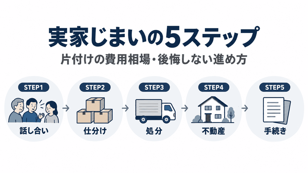 実家じまいの基本5ステップの流れを示す図