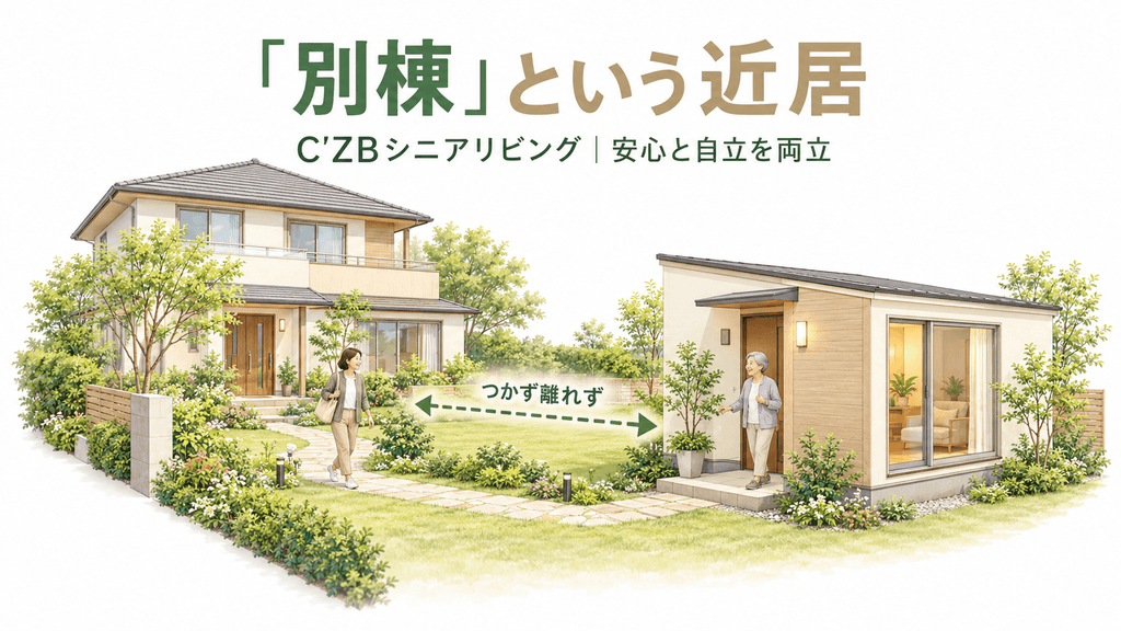 母屋の庭に設置する別棟で近居するC'ZBシニアリビングのイメージ