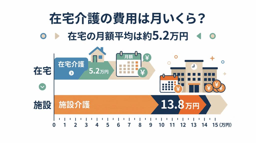 在宅介護と施設介護の月額費用の平均を比較した図