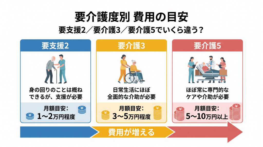 要介護度別の在宅介護費用シミュレーションを比較した図