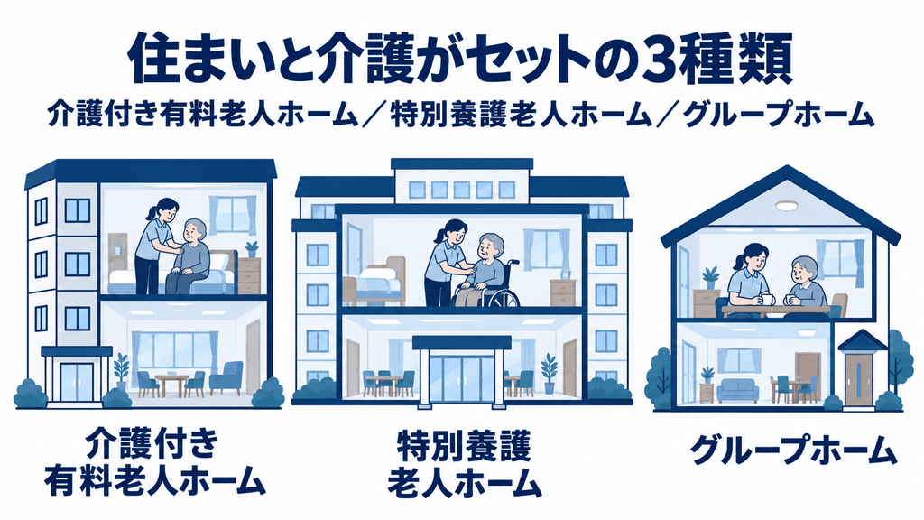 住まいと介護がセットになっている施設系3種類の図解