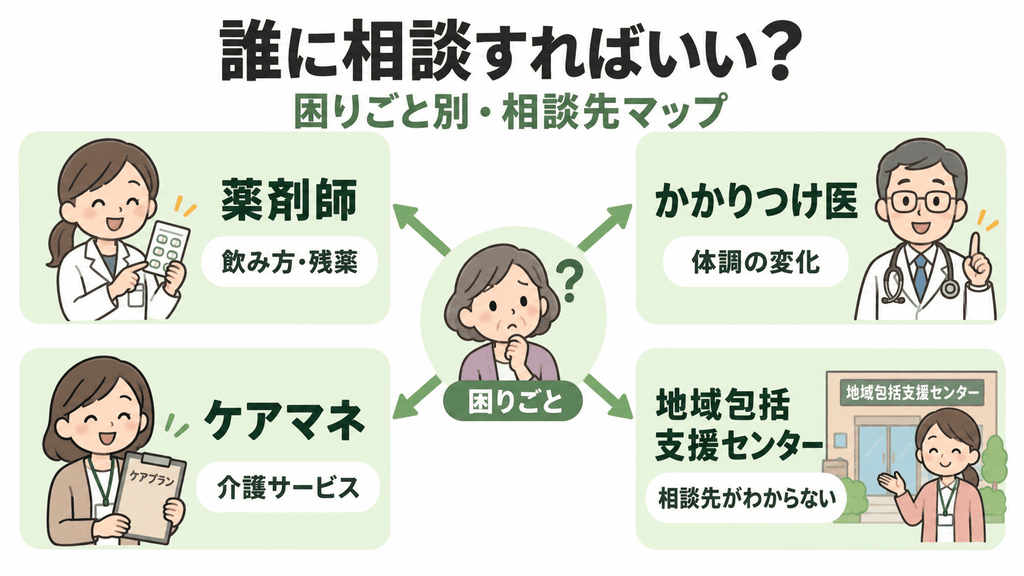 困りごと別に相談先を示した相談先マップの図解